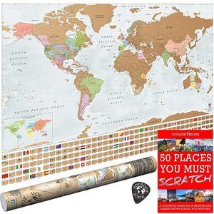 XL 24x36 Scratch Off World Map Poster+Travel Ebook